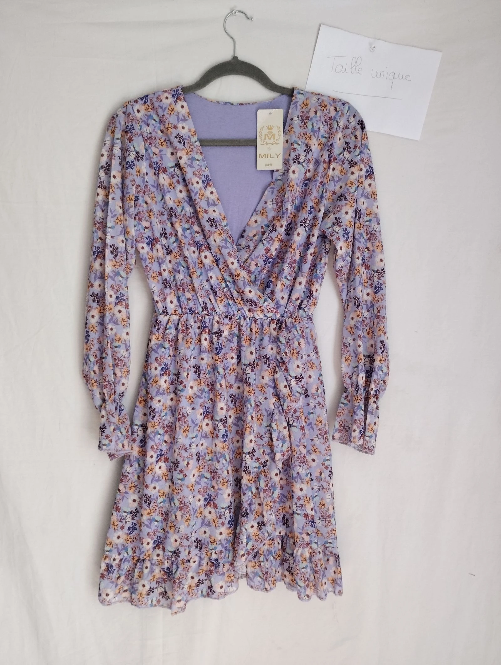 Robe courte fleurie mauve mily paris taille unique